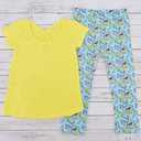 Unique Baby Girls Back to School Apple Embroidered 2 Piece Outfit (8) (Yellow)