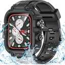 Goton IP68 Waterproof Rugged Band for Apple Watch 46mm/45mm/44mm with Case build-in Screen Protector  Heavy Duty Sport Strap Compatible with iWatch Series 10/9/8/7/6/5/4/SE (Matte Black)