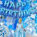 5 x 1 Set Snowflake Happy Birthday Balloon Banner for Frozen Party Decorations Blue Bday Banner for Kids Birthday Winter Wonderland Party Decor