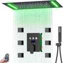 Digital Display Shower Faucet Set With 14x20 Inch LED Rainfall Shower Head,Brass Handheld Sprayer And 6pcs Body Jets,Full Body Shower System (Matte Black)