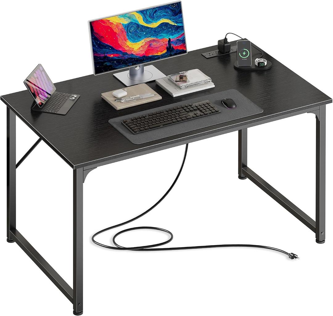 PRAISUN 40 X 24 Inch Deeper Desk with Power Outlets
Small Computer Desk for Bedroom, Office Desk for Work from Home, Writing Study Gaming Table, Stable Metal Frame, Black, 39.4*23.6 inch