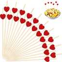120 PCS Red Love Heart Shaped Cocktail Picks, 4.7Inch Bamboo Fancy Toothpicks for Appetizers, Cocktail Skewers Sticks Selected for Weddings, Valentines Day, Desserts, Charcuterie, Food, Drinks