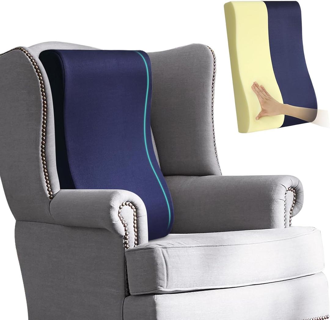 2-in-1 Neck Pillow Lumbar Support Pillow for Recliner Couch& Glider Chair - High Resilient Foam Ergonomic Back Support for High-Back Rocking Chairs, Glider Rocker Replacement Cushions Navy L, Size L for 5.8-6.1ft.