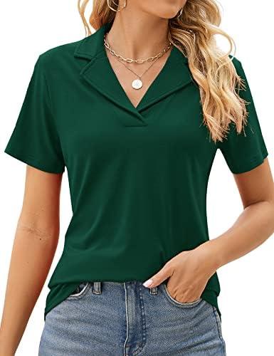 Rapbin Women's Polo Shirts Lapel Collar V Neck Short Sleeve Blouse Dressy Casual Tunic Tops, Size XXL