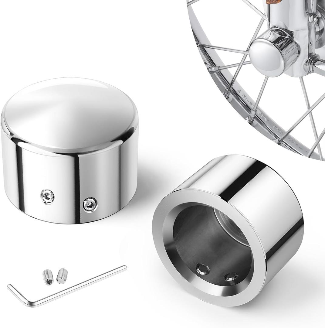 Benlari Chrome Front Axle Nut Covers fit for Harley, CNC Axle Nut Caps Compatible with Harley Davidson Touring Sportster Trike Dyna Softail Street Glide Road King Iron 883 Fat Boy 2002-2024