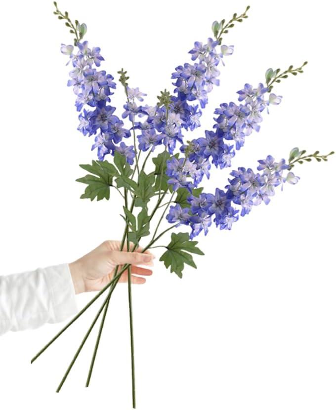 4Pcs Blue Flowers Artificial for Decoration,33'' Artificial Delphinium Flowers Long Stem Silk Flowers for Home Decor Indoor Weddings Party Centerpieces