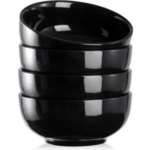 DOWAN 22 OZ Ceramic Soup Bowls & Cereal Bowls - 6" Classic Bowls Set of 4 for Soup, Cereal, Oatmeal, Fruit, Rice - Dishwasher & Microwave Safe (Black)