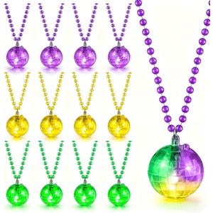 Mardi Gras Beads Necklaces Light Up Neon Mardi Gras Parade Throws Bulk Glow in the Dark Beads LED Disco Bead Necklaces 70s Carnival Throw Party Costume Accessories Party Decor Supplies