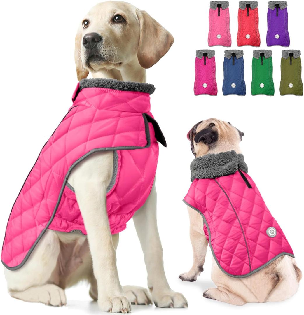 Fragralley Dog Winter Coat, Waterproof Windproof Reflective Fleece Jacket with Harness Hole, Warm Snow Vest for Small Medium Large Dogs, Ideal Gifts (Pink)