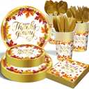 Thanksgiving Fall Party Supplies - 175 PCS Thanksgiving Paper Plates and Napkins Sets Fall Pumpkins Disposable Dinnerware Set for Autumn Harvest Party Supplies Decorations, Serve 25 Guests