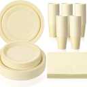 Tioncy 200 Pcs Disposable Paper Plates Cups and Napkins Party Supplies Serve 50 Guests Disposable Paper Dinnerware Set for Graduation Birthday Wedding Baby Shower Family Picnic(Yellow)