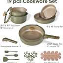 CAROTE 19 Pcs Pots and Pans Set, Nonstick Cookware Sets with Detachable Handle, Oven Safe, Cookware Non Stick Cooking Set w/Frying Pans & Saucepans Green(PFOS, PFOA Free)