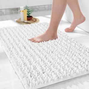 Yimobra Large Bathroom Rugs Non Slip Washable 36x24 Inch - Ultra Soft Absorbent Chenille Bath Mat, Quick Dry Shaggy Floor Carpet for Tub Shower, White Home Decor Accessories