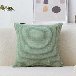 Home Brilliant Throw Pillow Cover Green Striped Corduroy Decorative Spring Pillow Cover 20x20 Soft Square Plush Pillowcase for Sofa Chair Bed Decor, 20 x 20 inch (50cm), Iceberg Green