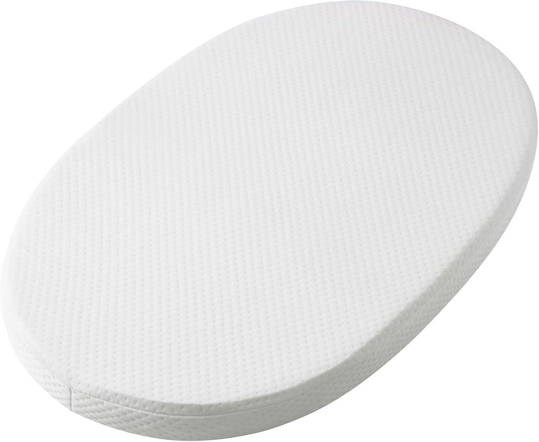 Mecc ecoh Baby Bassinet Mattress, 100% Breathable Cover, Water-Resistant Lining, Oval 29"x17"x2" Fits for 4moms MamaRoo Bassinet (White)