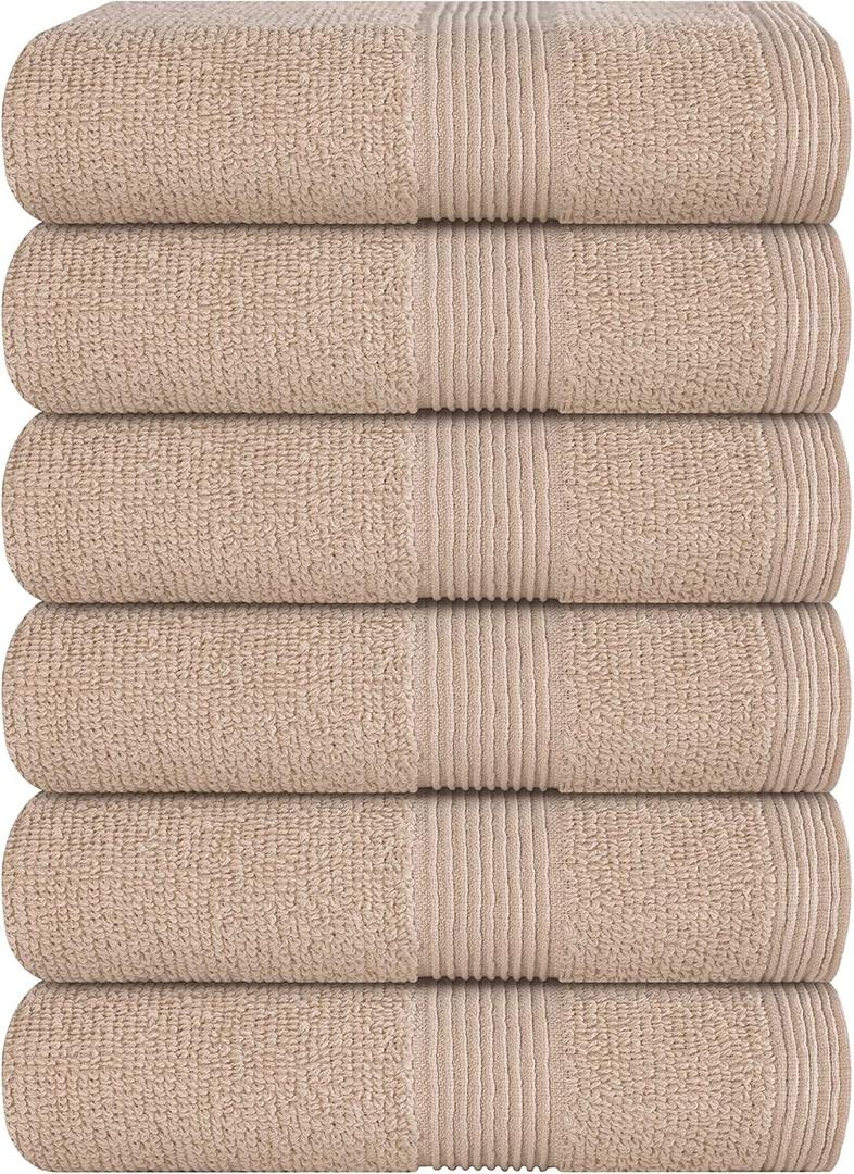 Belizzi Home Ultra Soft 6-Piece Hand Towel Set 16x28-100% Ringspun Cotton - Durable & Highly Absorbent Hand Towels - Ideal for use in Bathroom, Kitchen, Gym, Spa & General Cleaning - Tan
