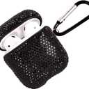 Sparkly Diamond Case for AirPods with Keychain, Shockproof Protective Premium Bling Rhinestone Cover Skin Compatible with AirPods Charging Case 2 & 1(Black C16)