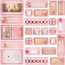 Vtopmart 25 PCS Plastic Drawer Organizers Set, 4-Size Versatile Bathroom and Vanity Drawer Organizer Trays, Storage Bins for Makeup, Bedroom, Kitchen Gadgets Utensils and Office (Pink)