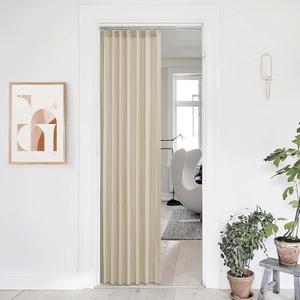 NICETOWN Linen Curtains for Bedroom Living Room, Sheer Door Curtains & Drapes 80 inches Length for Doorway Farmhouse Country Accordion Style Curtain for Sliding Glass Door, 38" Wide, Angora, 1 Panel