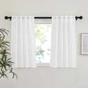 NICETOWN White Semi Sheer Linen Kitchen Curtains 36 inch Length, Rod Pocket & Back Tab Linen Weave Window Treatments Vertical Drapes Privacy with Light Through for Cafe, W29 x L36, 2 Panels