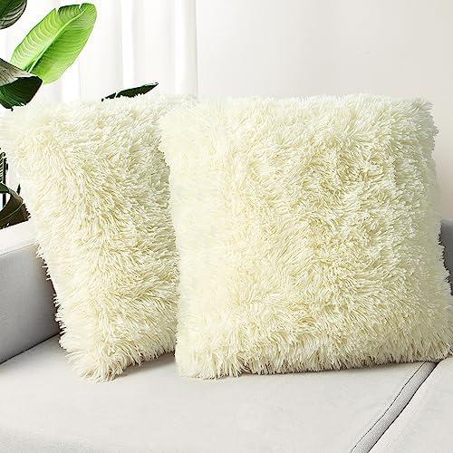 TOONOW Set of 2 Decorative Throw Pillow Covers 20" x 20", Barlett Pear Fluffy Pillow Covers New Luxury Faux Fur Square Sofa Pillow Covers for Sofa Couch Living Room Bedroom,No Pillow Insert