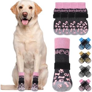 KOOLTAIL Dog Socks Shoes for Hot Pavement to Prevent Licking Paws, Winter Dog Boots&Paw Protector for Hardwood Floors Anti Slip,Traction Control Grip Booties for Small Medium Large Senior Dogs, Pink M (Medium (4 Pack))