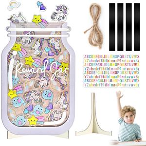 Personalized Magnetic Reward Jar, Unicorn Jar with Colorful Letter Stickers, Ideal for Classroom Reward Jar System, Home Chore and Responsibility Chart, Positive Behavior and Routine Training (32PCS)