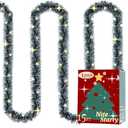 15FT Christmas Garland, Green Snowy Garland, Artificial Christmas Garland for Xmas Tree, Fireplace Mantel, Stairs Railing Outdoor Indoor Decoration