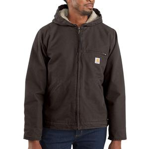 Carhartt Men's 104392 Washed Duck Jacket - Sherpa Lined (Large, Dark Brown)