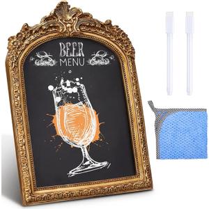 1 Pack Framed Tabletop Chalkboard Sign, Rustic Frame, Hanging Chalkboard, Menu Board for Cafes Restaurant Wedding Countertop with 2 Erasable Pen and 1 Cloth (7 x 10 in,Arch)