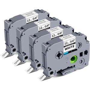 Compatible with Brother Label Tape 12mm 0.47 Laminated White Label Maker Tape Refills TZe231 TZe231 PTouch TZ TZe 1/2 Inch Black on White for PTouch PT D220 D210 H110 D200 D400 D610BT, 6Pack