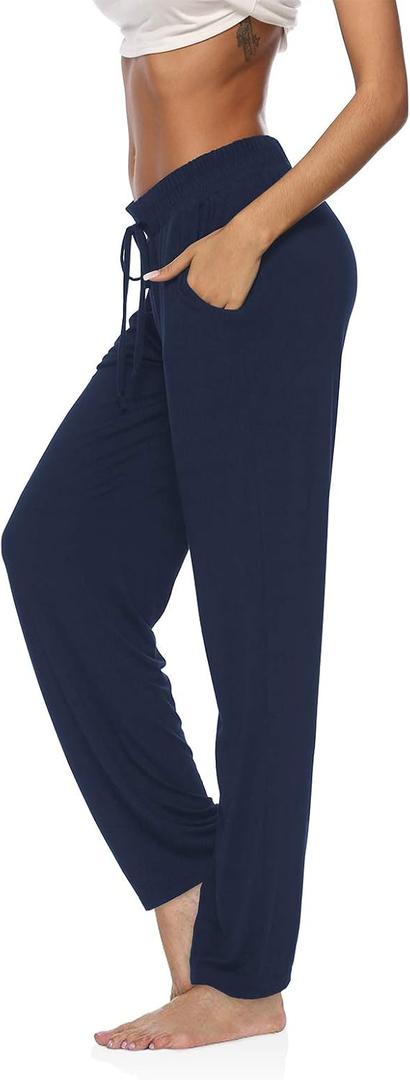 DIBAOLONG Womens Yoga Pants Wide Leg Comfy Drawstring Loose Straight Lounge Running Workout Legging (Medium, Navy)