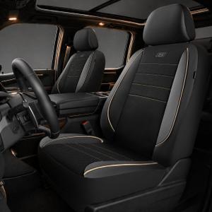 Skechers Air-Cooled Memory Foam Seat Cover, Mesh Thick Car Seat Covers,Piping Leather Car Seat Covers Front Seats, Airbag Compatible, Automotive Comfort for Most Cars, Vans, Trucks, SUV, Black and Beige