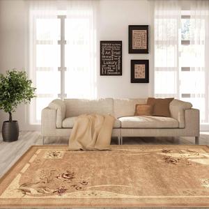 Superior Indoor Area Rug, Jute Backing, Modern Plush Rugs for Entryway, Living Room, Kitchen Floors, Bedroom, Hallway, Farmhouse Floral Rugs, Ruban Collection, 7' x 9', Brown