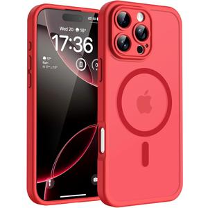 TOCOL for iPhone 16 Pro Max Phone Case Compatible with Magsafe Full Camera Protection Drop Protection Magnetic Translucent Matte Back Bumper Phone Case for 16 Pro Max 6.9Inch (Red)