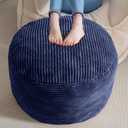 HIGOGOGO Round Stuffed Pouf Ottoman, Corduroy Poufs with Foam Chunk Filling, Furry and Fluffy Pouf Foot Stool Storage Ottoman, 26 X 18 Floor Poufs Foot Rest for Living Room, Navy