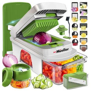 Mueller Pro-Series 10-in-1, 8 Blade Vegetable Chopper, Mandoline Slicer, Onion Mincer, Cutter, Dicer, Veggie Chopper with Container, Kitchen Essentials & Gadgets, House Warming Gifts New Home, Green