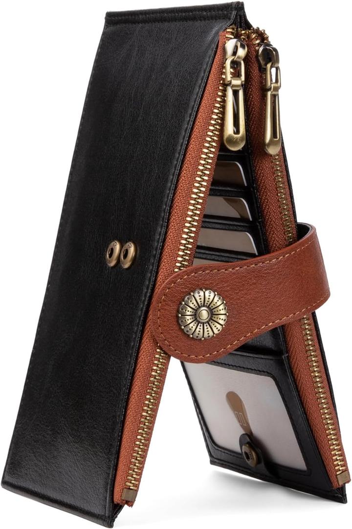 2 x Women's Wallet RFID Large Size Bifold Multi Card Wallet Case with Zipper Pocke Credit Card Holder for Women Black Brown