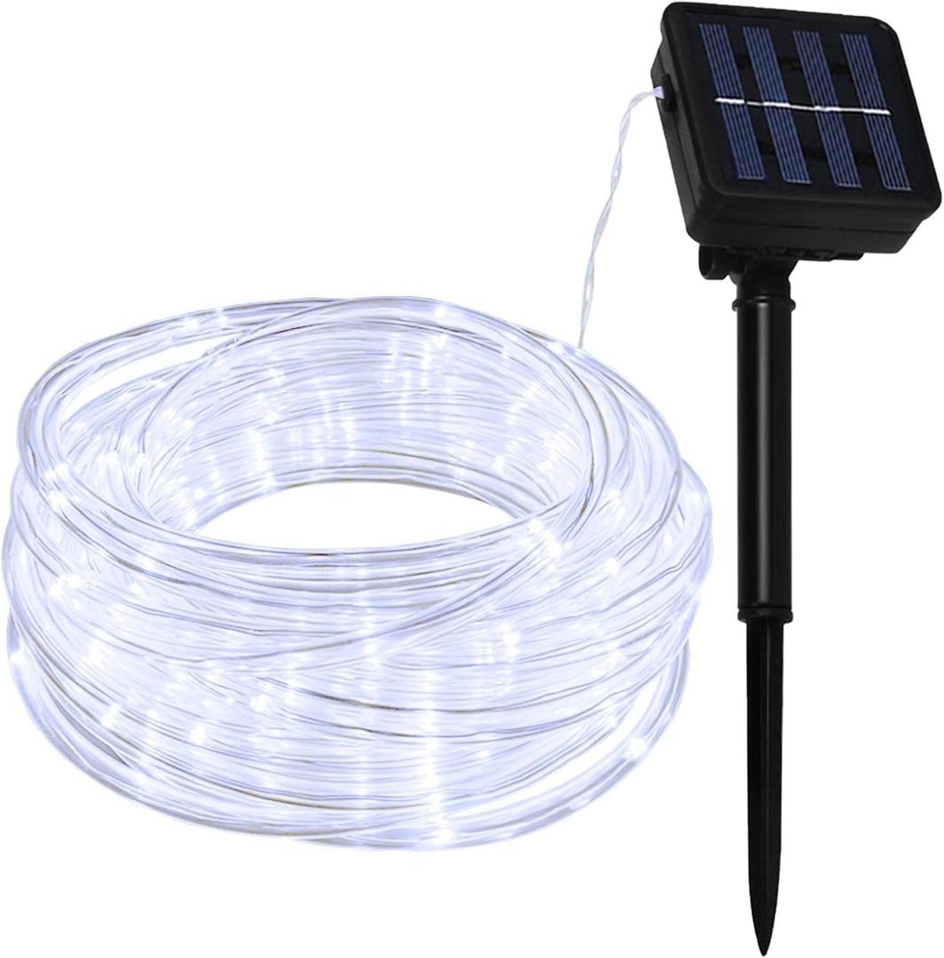 39Ft 100 LED Solar Powered Tube Light Solar Rope Fairy String Lights Waterproof Night Lighting with 8 Modes for Outside Garden Patio Pathways Fence Outdoor Party Xmas 12M White