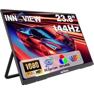InnoView 23.8" Large Portable Monitor, FHD 144HZ 100% SRGB IPS USB-C HDMI Work Home Gaming Second Monitor 1080P W/180Adjustable Stand for Laptop, MacBook, Phones
