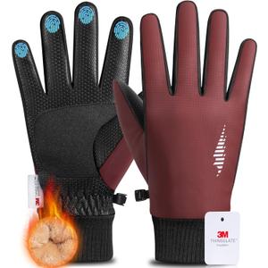 rivmount Winter Waterproof Ski Snow Warm Gloves for Women Men, Windproof Cold Weather Thermal with Touchscreen Fingers, for Running Driving Cycling Hiking Biking Outdoor Sports Daily Work (X-Large, Wine)