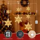 5.3FT Christmas Snowflake Lights w/ 60 LED, 8 Modes Strings Connectable Battery Powered Xmas Icicle Lights w/ 3 Big Snowflake Drops for Indoor Outdoor Xmas Decor, Party, Wedding, Warm White