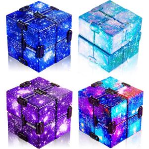 Skylety Cube Anxiety Relief Toy Hand Held Magic Sensory Stress Cube Toy for Adults Relieve Stress Christmas Party Favors(4 Pcs,Starry)