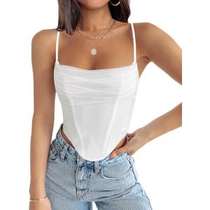 ZESICA Women's Summer Corset Tops Sexy Spaghetti Straps Mesh Bustier Top Cute Camisole Tank Tops (Ivory) S