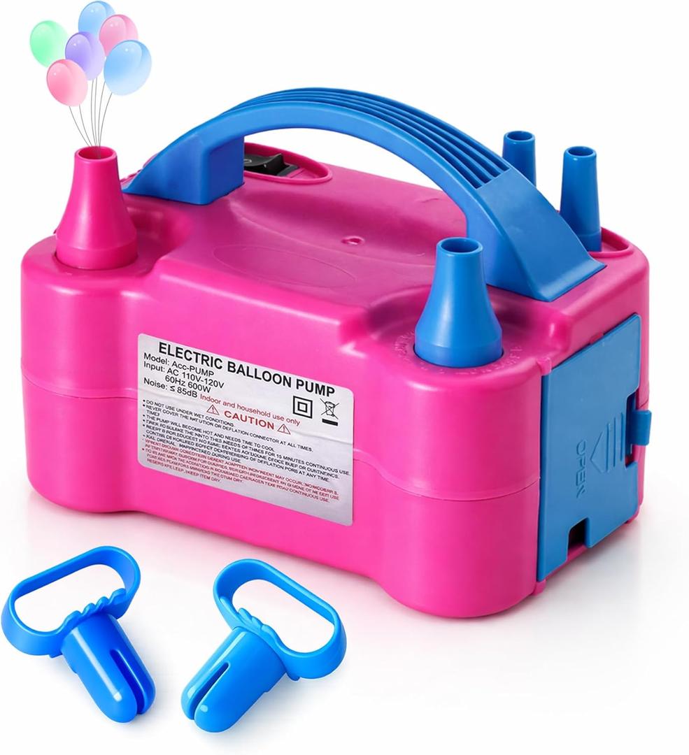 Balloon Pump Electric with Dual Nozzles & Tying Tool - Portable Inflator for Party Balloons, Gender Reveal, Baby Shower, Holidays (Rose Red)