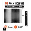 61 Pack 32.25" Metal Deck Balusters, 1" Flat Black Railing Spindles with Screws, for Wood & Composite Decks, Porches, Patios & Stairs