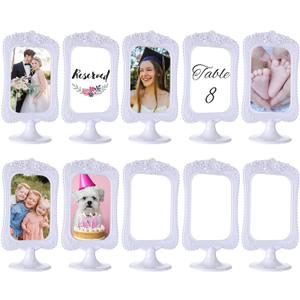 10 Pack Double Sided Standing Picture Frame 4x6 Plastic Photo Frame Bulk White Picture Display Holder Stand for Table Number, Menu, Wedding, Christmas - Floral Border, White