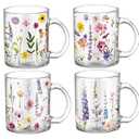 Tioncy 4 Pcs Spring Flower Coffee Mugs 12 oz Floral Glass Cups with Handle Spring Wildflower Coffee Cup Floral Mug Gifts Drinking Containers for Holiday Party