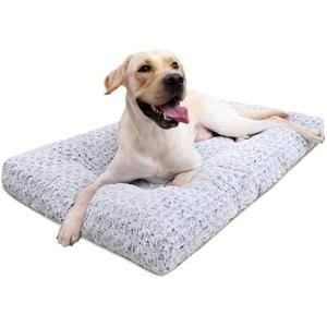 KSIIA Washable Dog Bed Deluxe Plush Dog Crate Beds Comfy Kennel Pad Anti-Slip Pet Sleeping Mat for Large, Jumbo, Medium, Small Dogs Breeds, 35" x 23", Gray