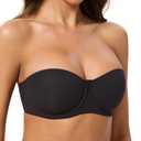 Women's Strapless Bra-Lightly Lined Non Slip Invisible Balconette Underwire Support Multiway Bandeau Bra for Comfort Lift(Black, 34D) (Black)